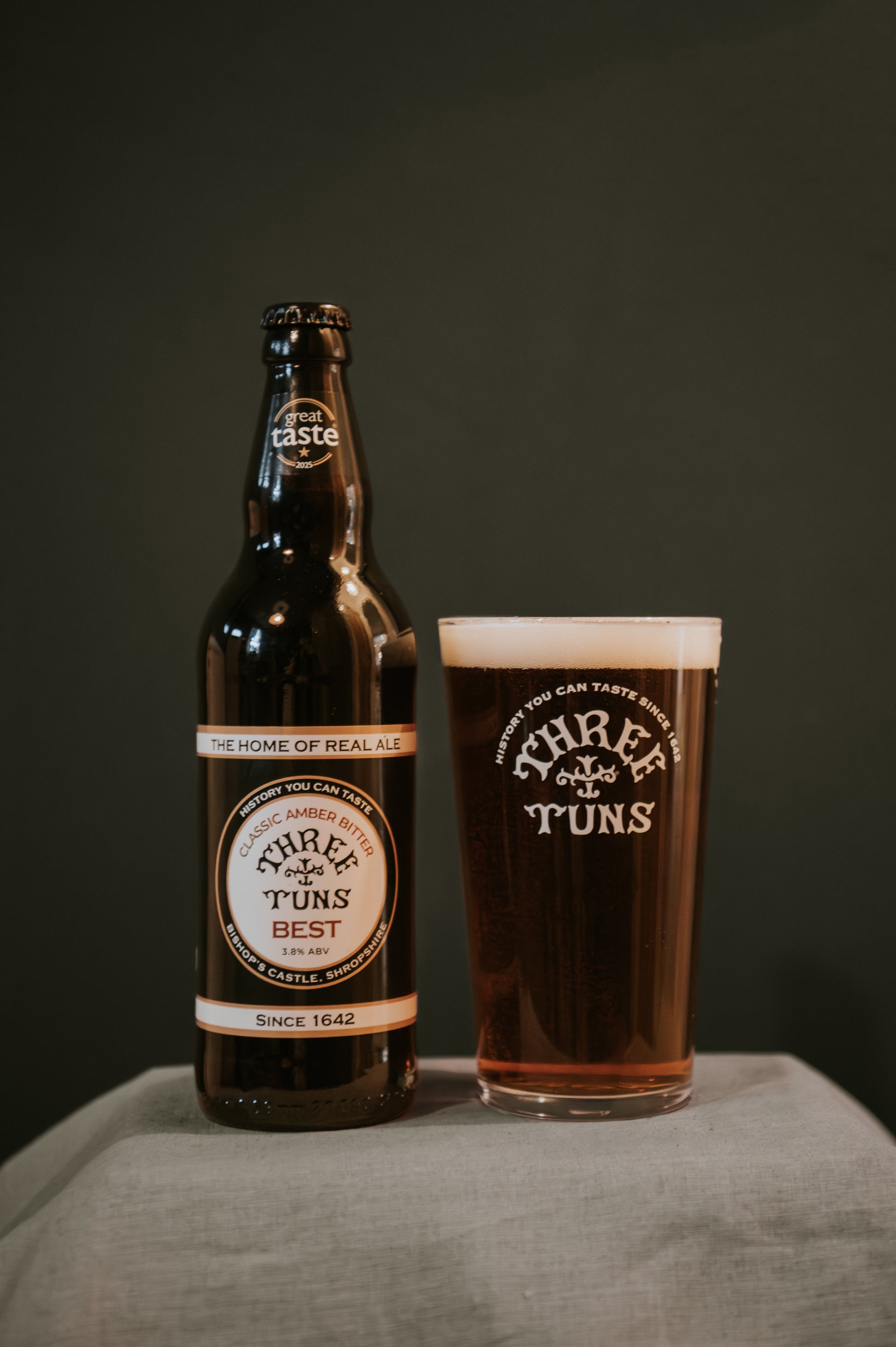 three tuns brewery best ale bottle and pint 